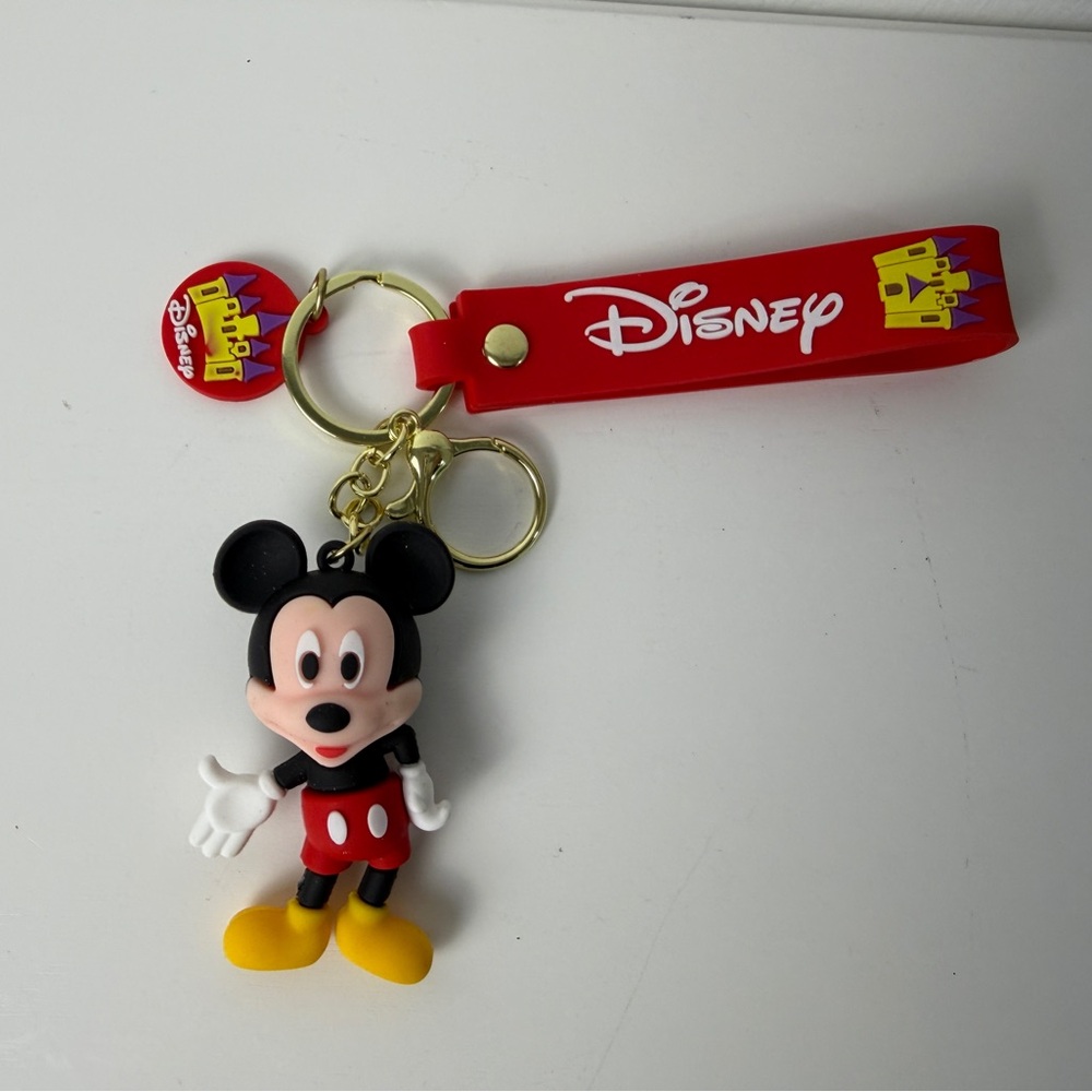 Disney Mickey Mouse Keychain Disneyland Keyring Red Strap Charm